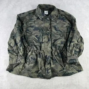 Gap Jacket Womens Sz Med Green Camo Full Zip  Button Up Pocket Camo Military
